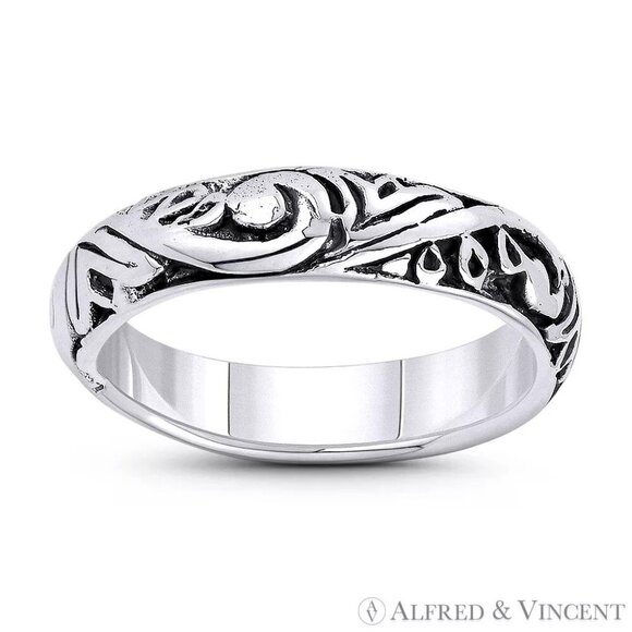 Swirl Pattern "Wind Gust" Engraved Design Ring in .925 Sterling Silver Size 8 - Picture 1 of 1